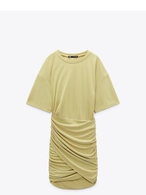 Zara Women's Ruched T-Shirt Dress in mustard